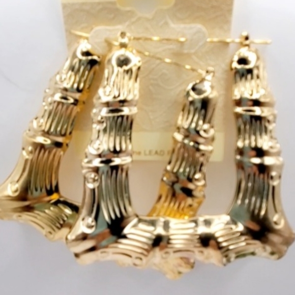 Large bamboo hoop earrings, square bamboo earrings for women. 3.0 Inches - Picture 8 of 8